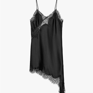 Zara Black Asymmetrical Lace Slip